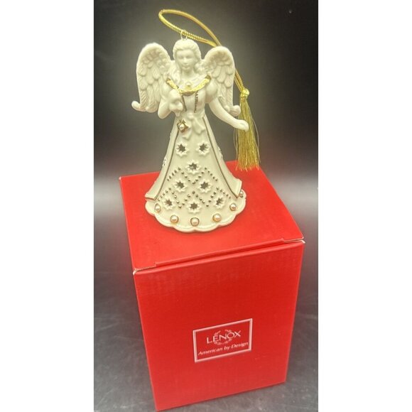 LENOX Florentine & Pearl Pierced porcelain Angel Christmas Ornament 4" NEW - Picture 1 of 9